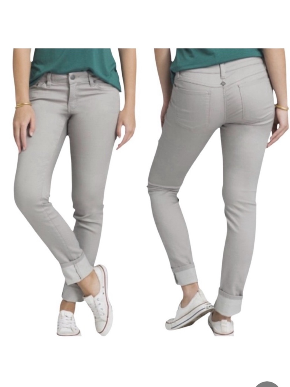 PrAna Kara Jean Classic Mid-Rise 5-Pocket Skinny 14 Lt Gray Storm Cloud Agave